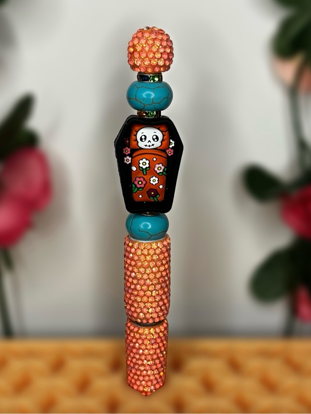 Halloween in the Southwest Imitation Turquoise & Skeleton Coffin Beaded Pen